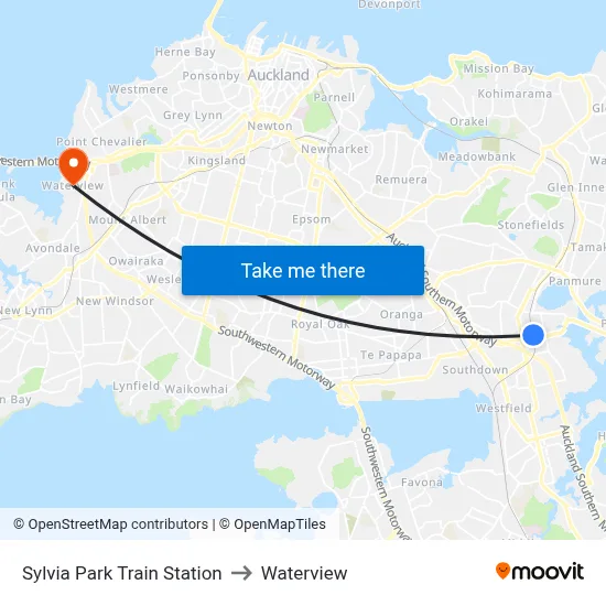 Sylvia Park Train Station to Waterview map