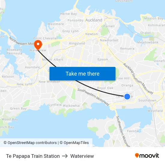 Te Papapa Train Station to Waterview map