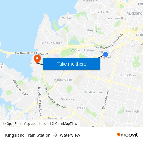 Kingsland Train Station to Waterview map