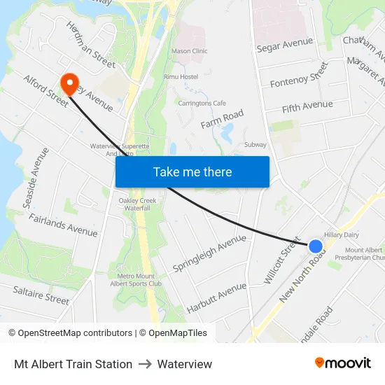 Mt Albert Train Station to Waterview map