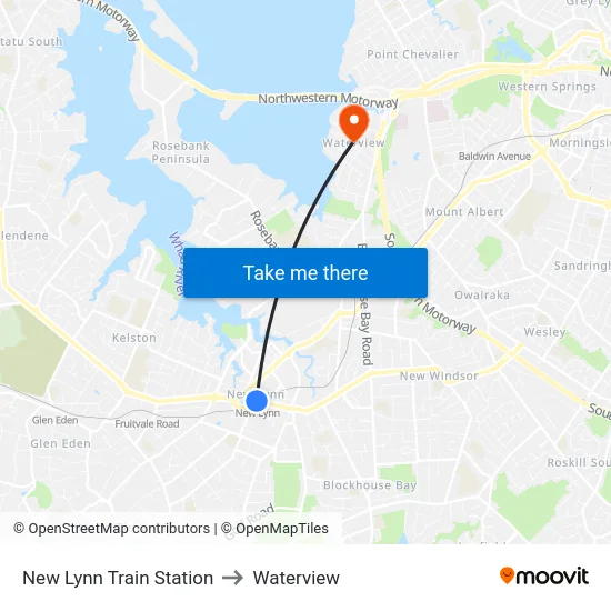 New Lynn Train Station to Waterview map