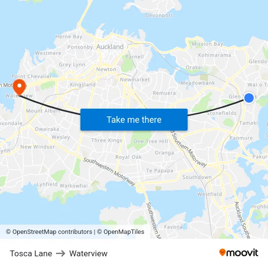 Tosca Lane to Waterview map