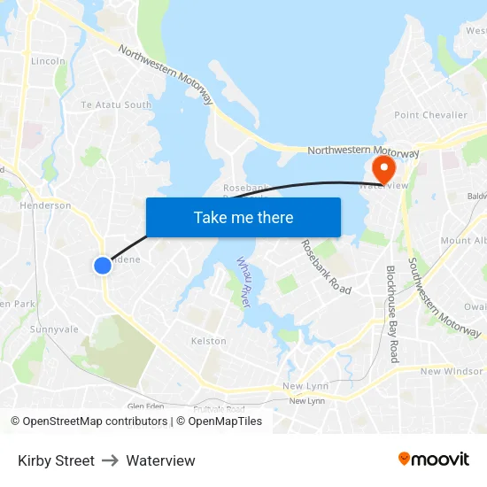 Kirby Street to Waterview map