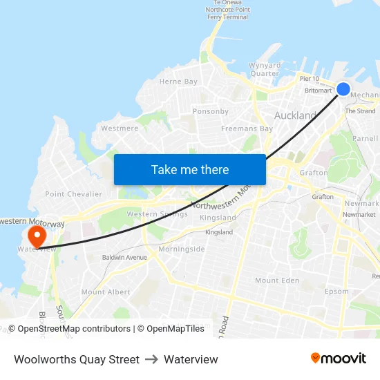 Woolworths Quay Street to Waterview map
