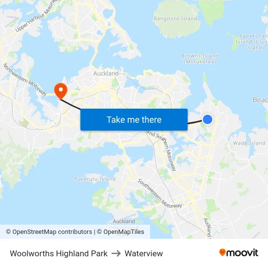 Woolworths Highland Park to Waterview map