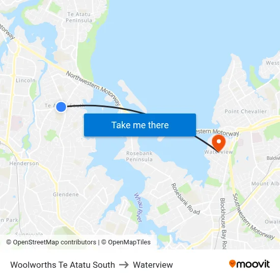 Woolworths Te Atatu South to Waterview map