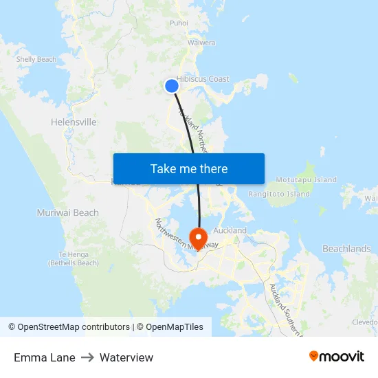 Emma Lane to Waterview map