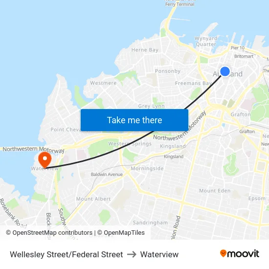 Wellesley Street/Federal Street to Waterview map