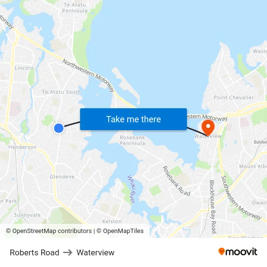 Roberts Road to Waterview map