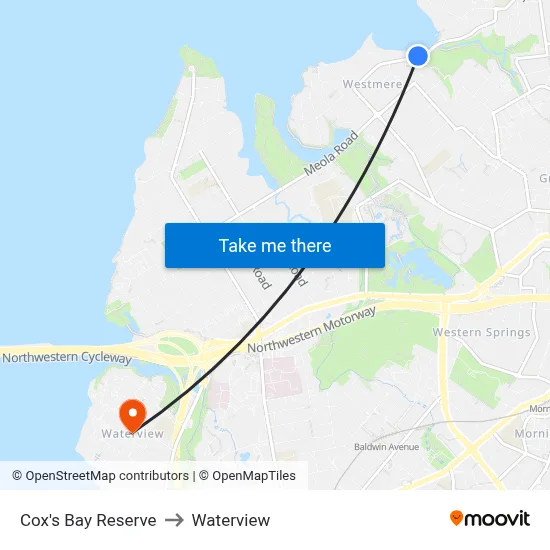 Cox's Bay Reserve to Waterview map