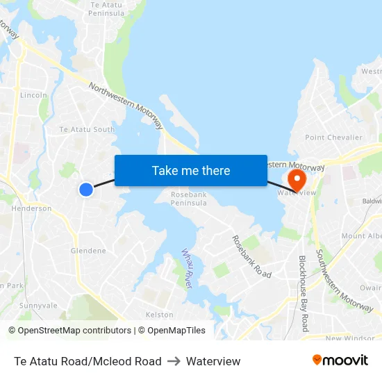 Te Atatu Road/Mcleod Road to Waterview map
