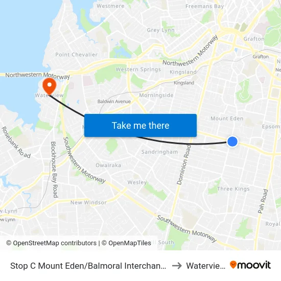 Stop C Mount Eden/Balmoral Interchange to Waterview map