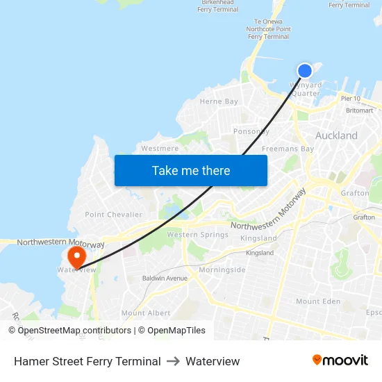 Hamer Street Ferry Terminal to Waterview map