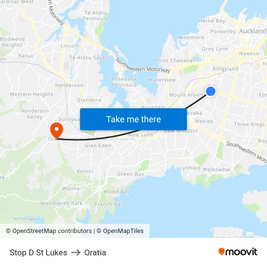 Stop D St Lukes to Oratia map