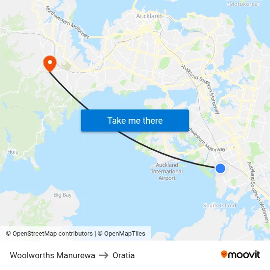 Woolworths Manurewa to Oratia map