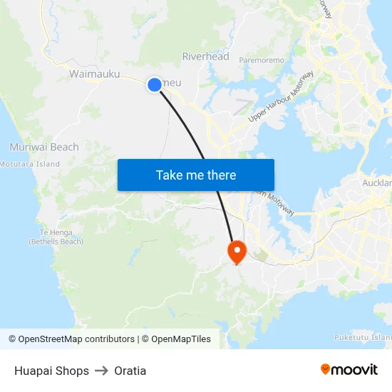 Huapai Shops to Oratia map