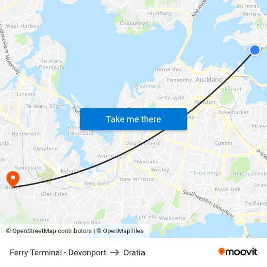 Ferry Terminal - Devonport to Oratia map