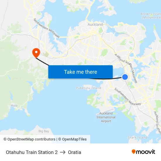 Otahuhu Train Station 2 to Oratia map