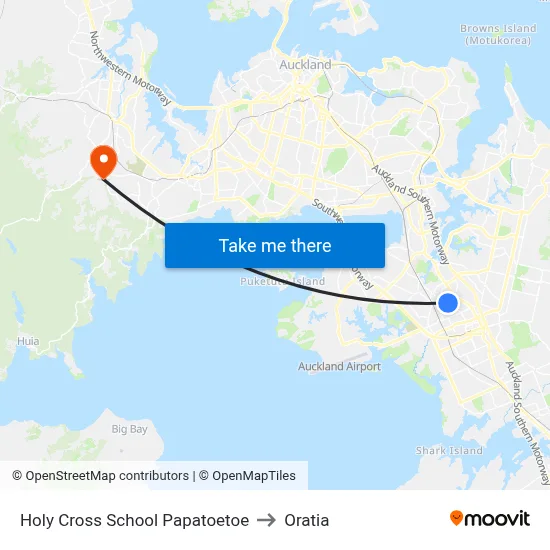 Holy Cross School Papatoetoe to Oratia map