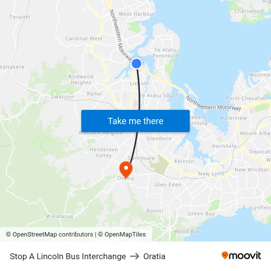Stop A Lincoln Bus Interchange to Oratia map