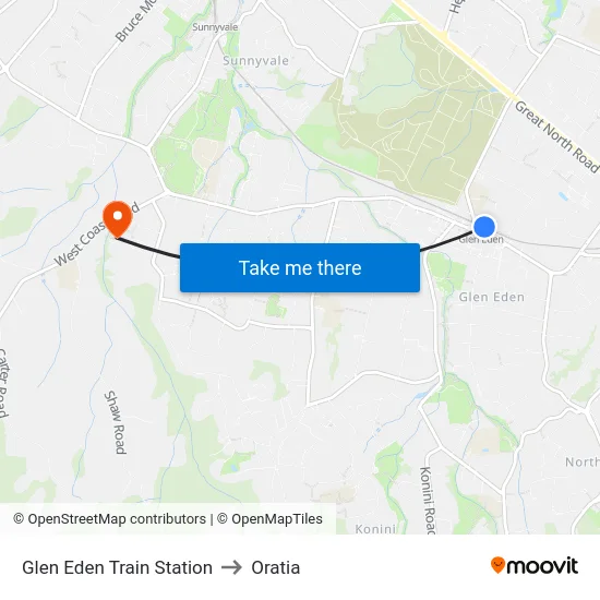 Glen Eden Train Station to Oratia map