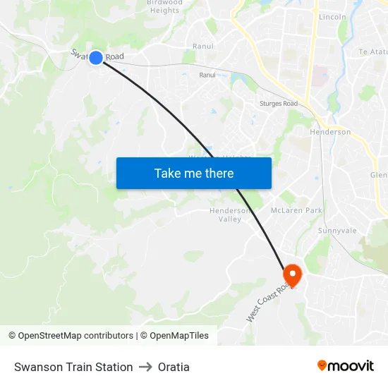 Swanson Train Station to Oratia map