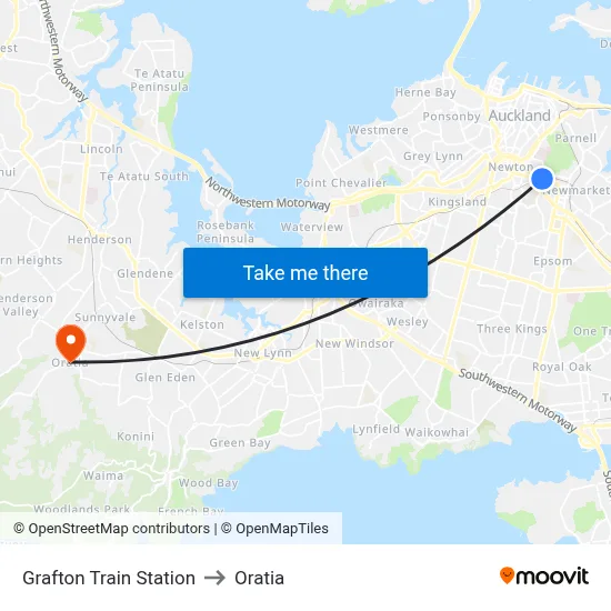 Grafton Train Station to Oratia map