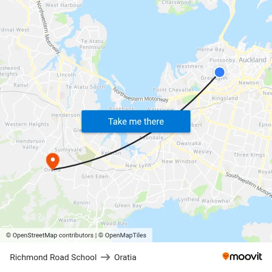 Richmond Road School to Oratia map