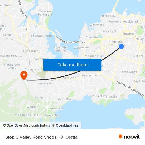 Stop C Valley Road Shops to Oratia map