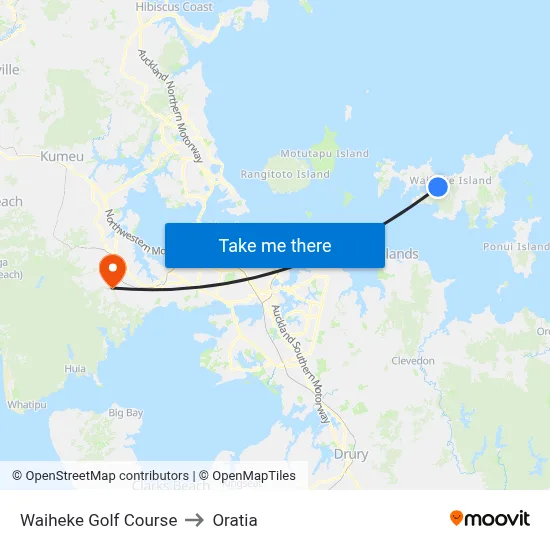 Waiheke Golf Course to Oratia map