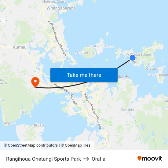 Rangihoua Onetangi Sports Park to Oratia map