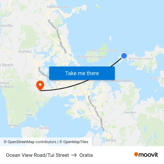 Ocean View Road/Tui Street to Oratia map