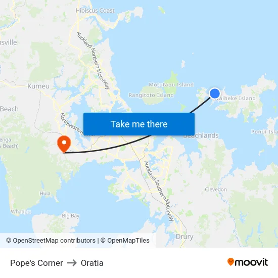 Pope's Corner to Oratia map