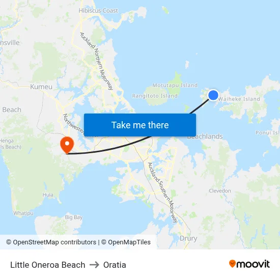 Little Oneroa Beach to Oratia map