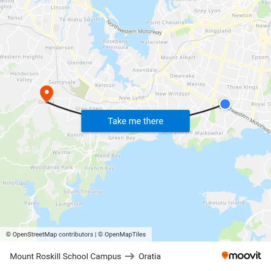 Mount Roskill School Campus to Oratia map