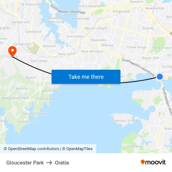 Gloucester Park to Oratia map