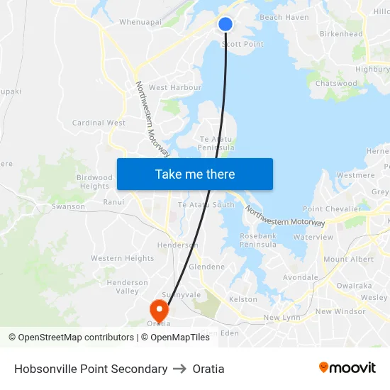Hobsonville Point Secondary to Oratia map