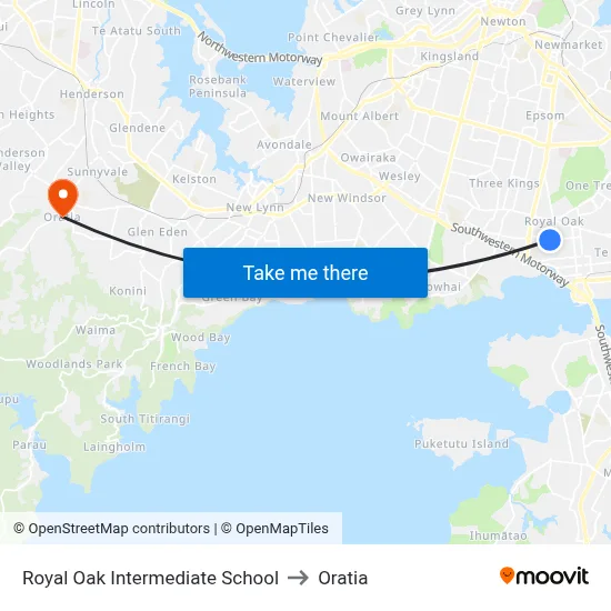 Royal Oak Intermediate School to Oratia map