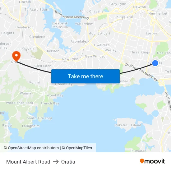 Mount Albert Road to Oratia map