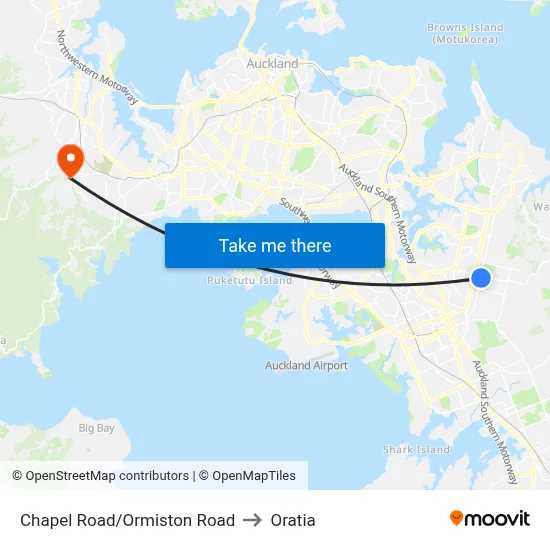 Chapel Road/Ormiston Road to Oratia map