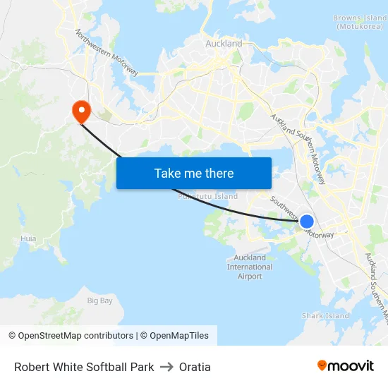 Robert White Softball Park to Oratia map