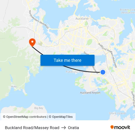 Buckland Road/Massey Road to Oratia map
