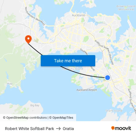Robert White Softball Park to Oratia map