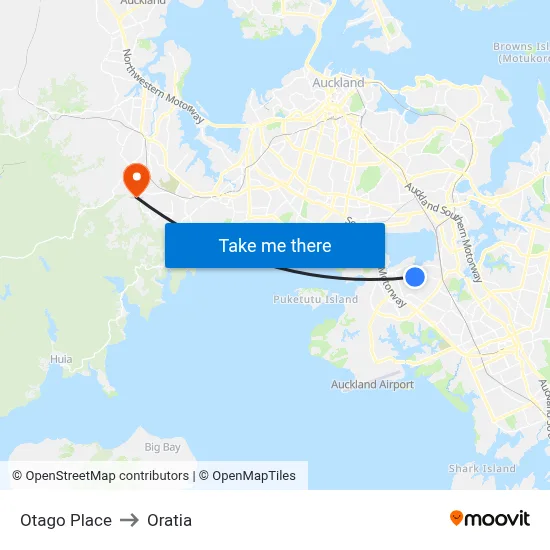 Otago Place to Oratia map