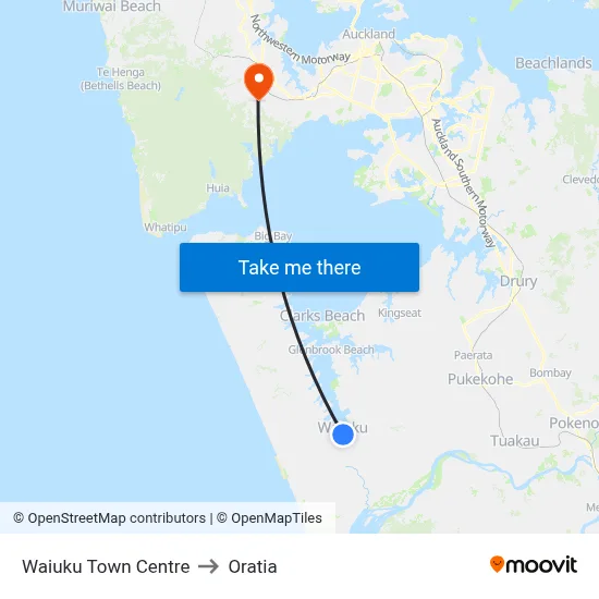 Waiuku Town Centre to Oratia map