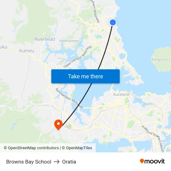 Browns Bay School to Oratia map