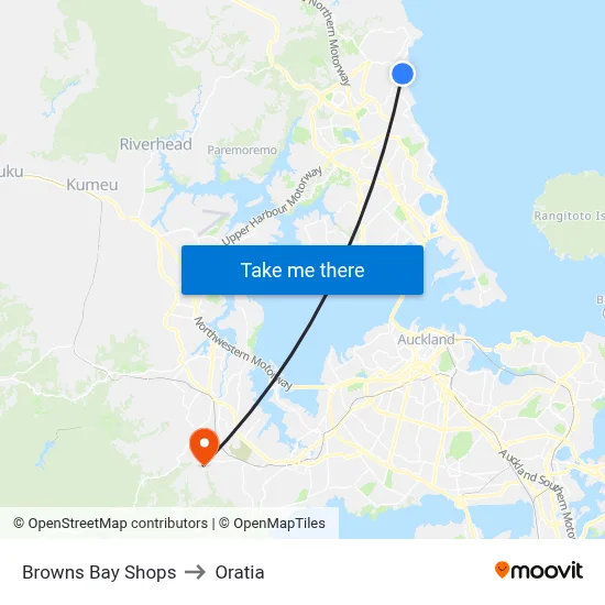 Browns Bay Shops to Oratia map