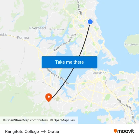 Rangitoto College to Oratia map