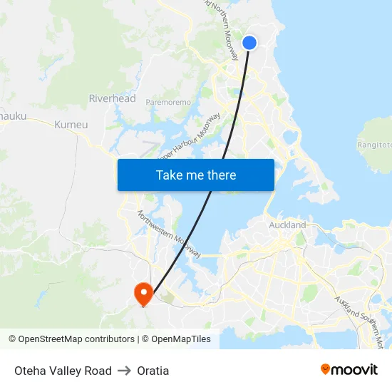Oteha Valley Road to Oratia map