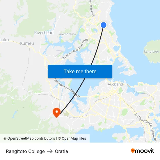 Rangitoto College to Oratia map